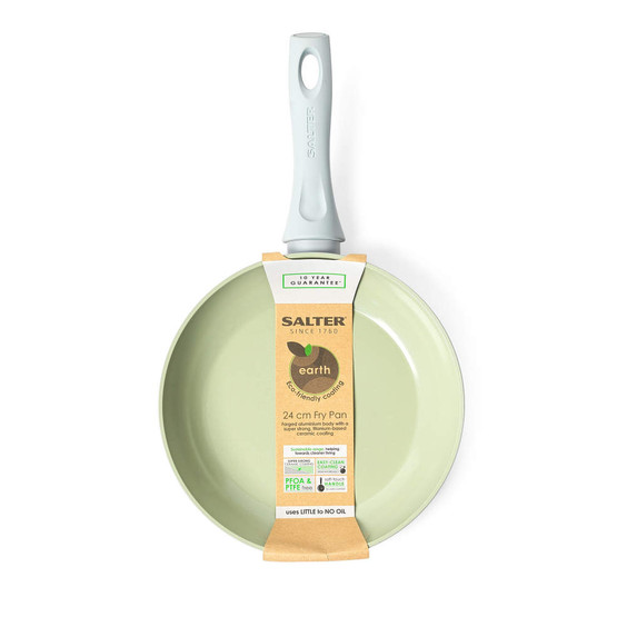 Salter Earth 24cm green fry pan with eco-friendly ceramic coating, front packaging view
