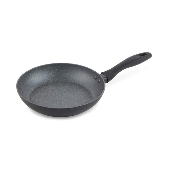 Black non-stick frying pan with ergonomic handle