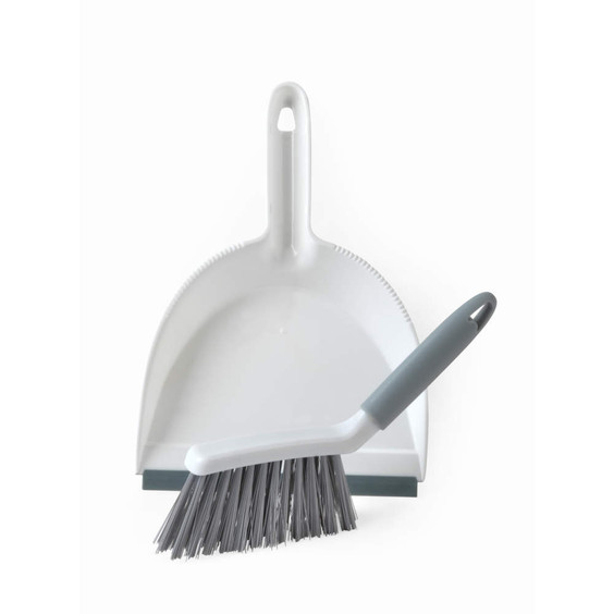 White dustpan and grey-handled brush set