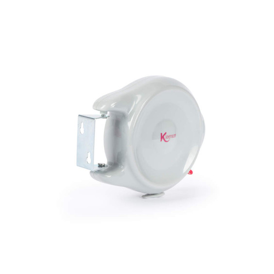 Wall-mounted retractable washing line in white with Kleeneze logo, shown side view