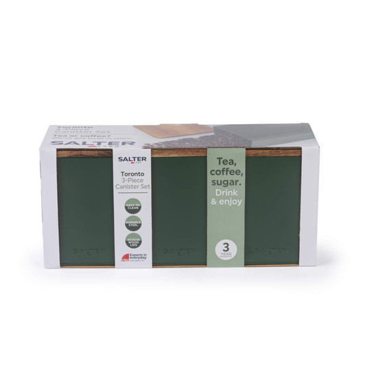 Salter Toronto 3-piece green canister set box, for tea, coffee and sugar