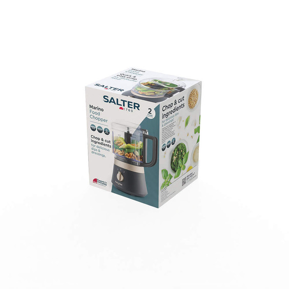 Salter food chopper in box packaging, for chopping and cutting ingredients.