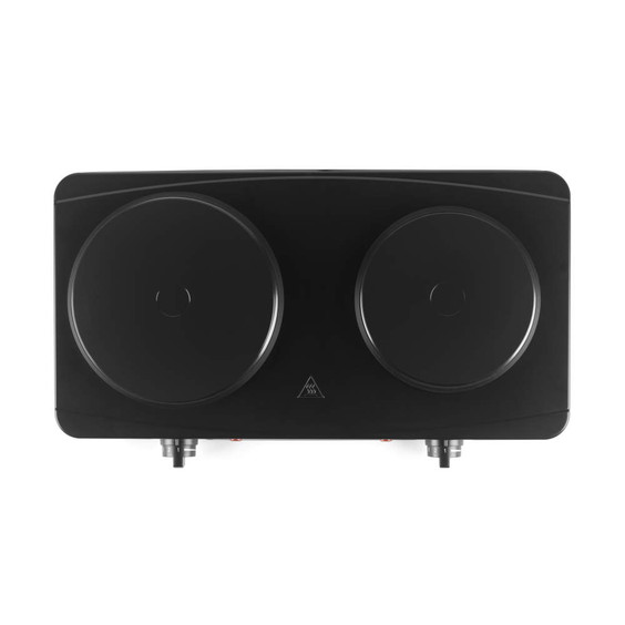 Progress double hot plate packaging, showing portable electric hob with pan.