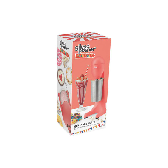 Boxed red milkshake maker with metal cup, Giles & Posner Funfair edition.