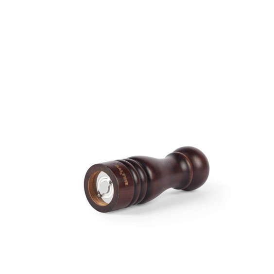 Dark wood manual pepper mill showing grinding mechanism