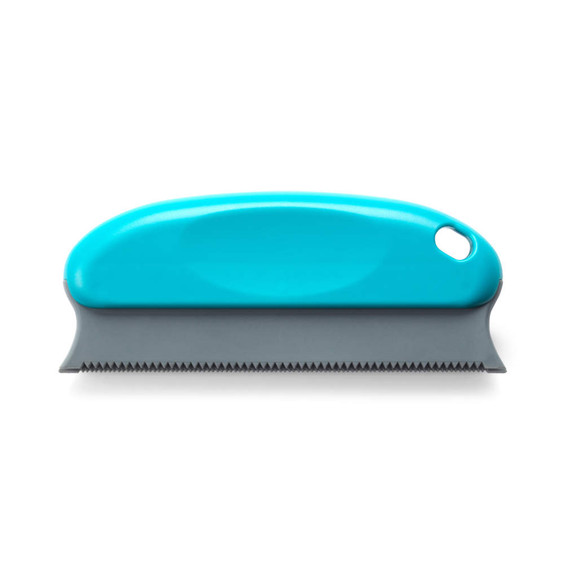 Blue pet grooming comb with grey serrated blade for removing loose fur