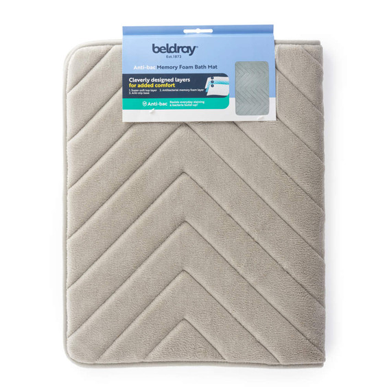 Beldray Antibac Chevron Memory Foam Bath Mat LA032647GRYUFFPEU7