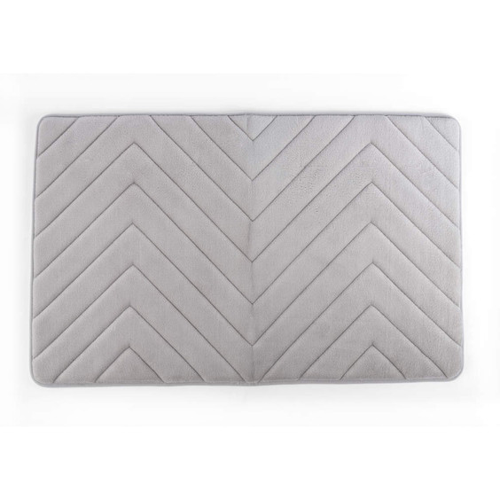 Light grey chevron pattern bath mat, rectangular, shown flat from above