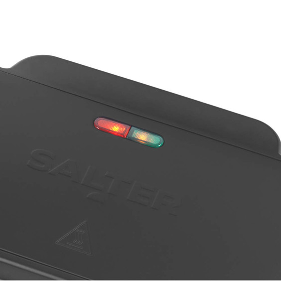 Close-up of Salter appliance lid showing red and green indicator lights