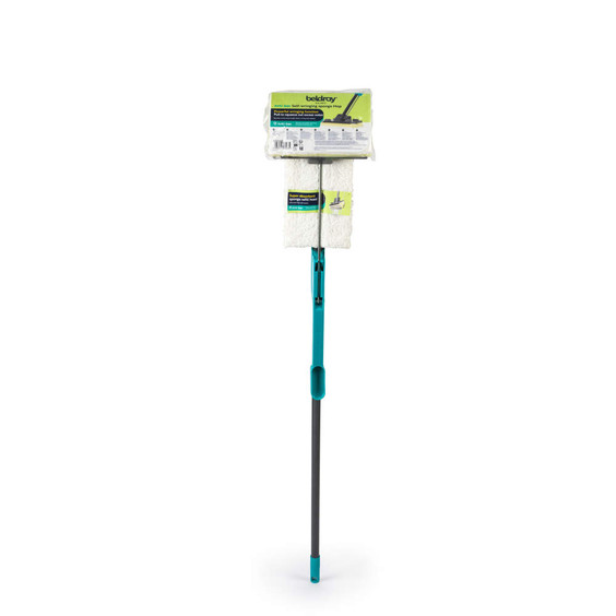 Self-wringing blue sponge mop with antibacterial refill, shown in packaging, upright