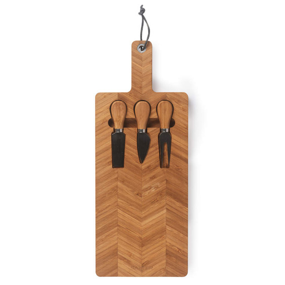 Bamboo cheese board set with three stainless steel cheese tools