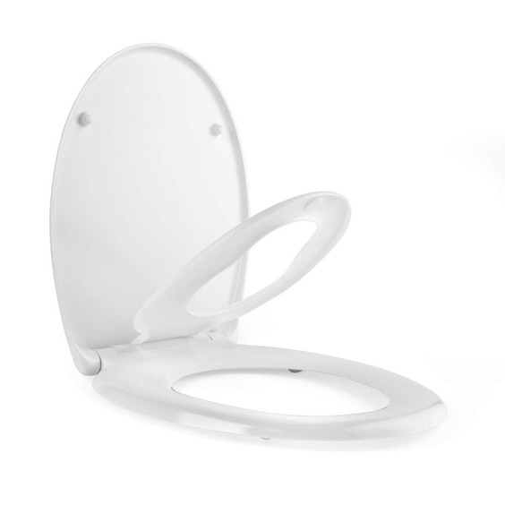 White family toilet seat with built-in child seat, open, against white background