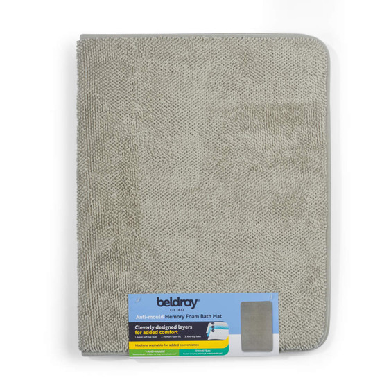Beldray Anti-Mould Bath Mat - Memory Foam Non-Slip Shower Mat for Bathroom, Extra Soft, Absorbent Bath Mat, 3-Layer, Treated with Antibacterial Protection, Machine Washable, 50 x 80 cm, Beige LA00000099NEU7