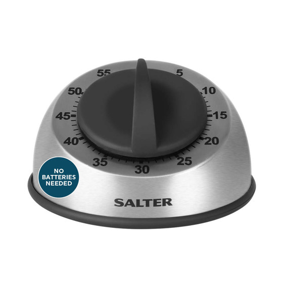 Silver mechanical kitchen timer with black dial