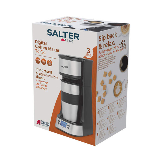Salter digital coffee maker to go, boxed, silver with programmable timer