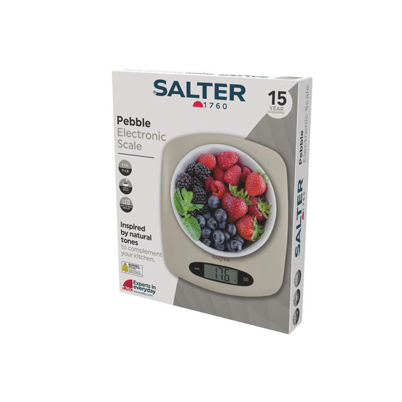 Salter Pebble electronic kitchen scale packaging showing stone colour variant