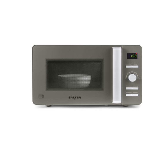 Grey Salter microwave oven with digital controls, shown from the front.