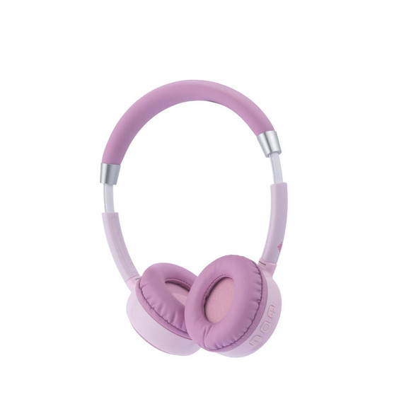 Pink wireless on-ear headphones shown front view on white background