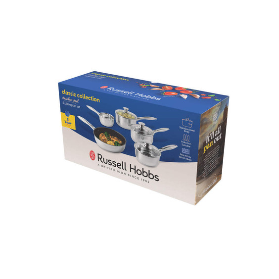 Russell Hobbs classic collection five piece stainless steel pan set in retail box