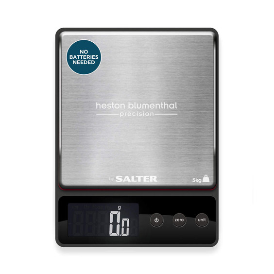 Black and stainless steel digital kitchen scale, 5kg capacity