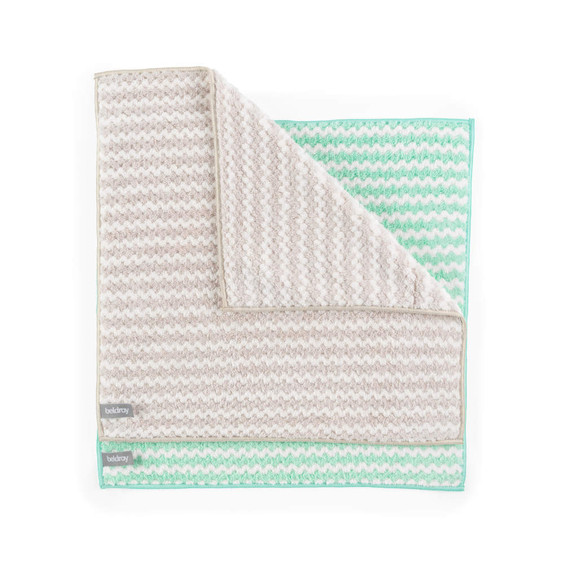 Pack of two patterned cleaning cloths, one grey and white, one mint green and white