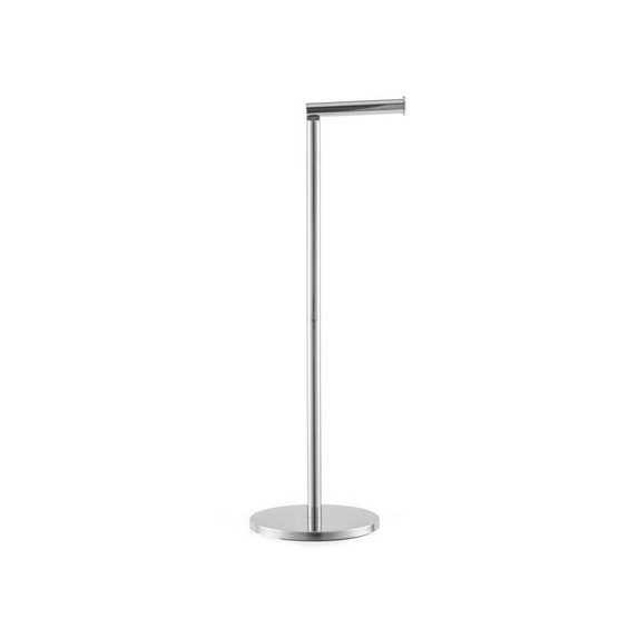 Brushed silver T-bar jewellery stand with round base, shown on white background