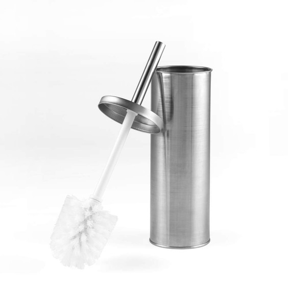 Stainless steel toilet brush holder with white bristle brush