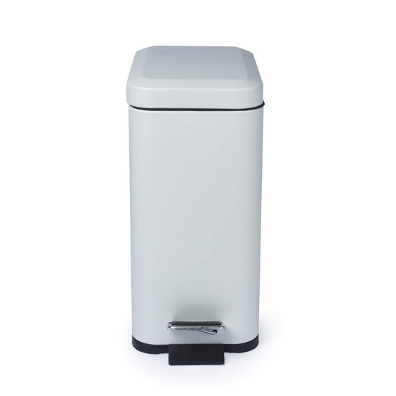 White rectangular pedal bin with soft-close lid, shown from the front.