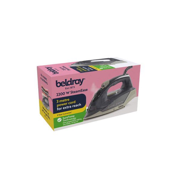 Boxed Beldray 2200W SteamEase iron with 3 metre cord and SureTemp technology