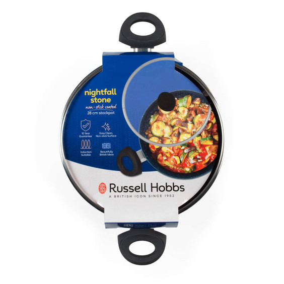 Russell Hobbs 28cm nightfall stone stockpot with glass lid, induction suitable.