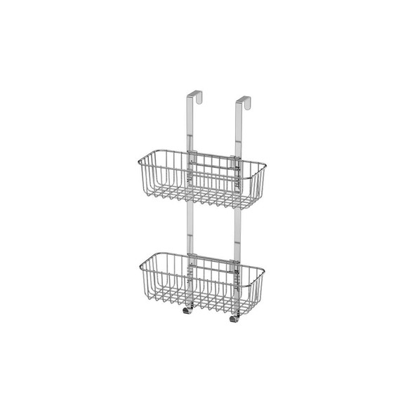 Chrome over-door 2-tier storage basket for bathroom or kitchen
