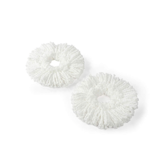 Pack of 2 white microfibre mop head refills, round shape, suitable for spin mops
