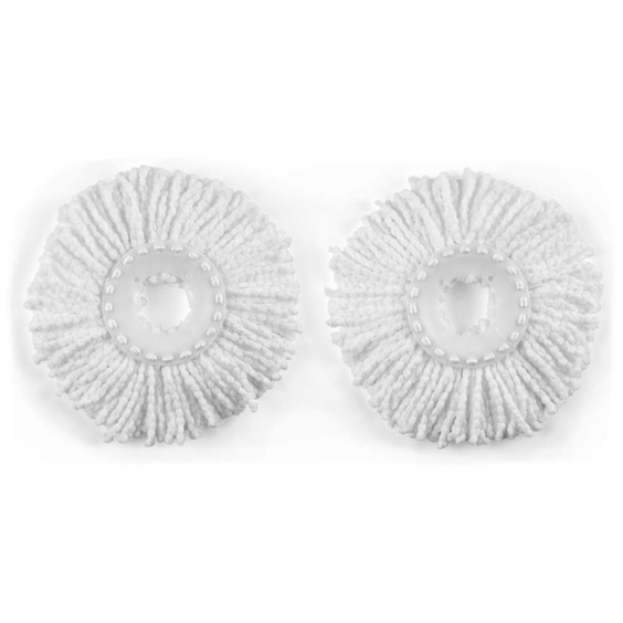 Pair of white microfibre mop replacement heads shown from above