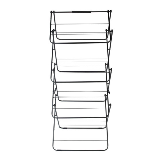 Black foldable laundry drying rack with multiple tiers