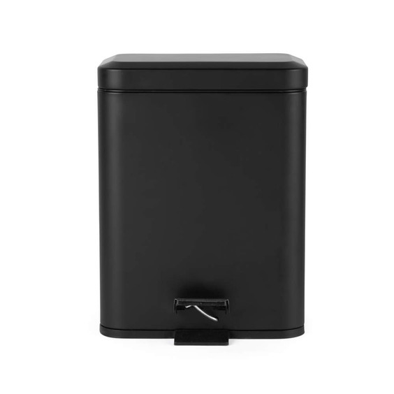 Black rectangular pedal bin, shown from the front