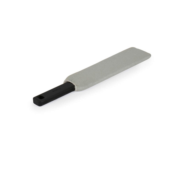 Grey suede shoehorn with black handle