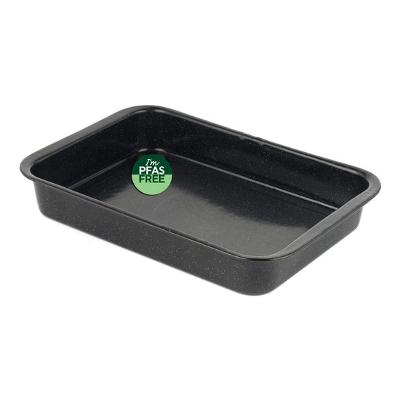 Black roasting tin, rectangular, with PFAS free label