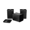 Set of three black square storage canisters with lids, suitable for kitchen use