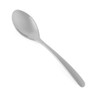 Silver stainless steel dessert spoon on white background