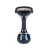 Blue handheld garment steamer with brush head, shown upright for product listing