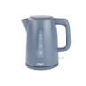 Blue electric kettle with ribbed finish, Progress brand, 1.7L capacity, side view.