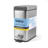 Slim silver 5 litre pedal bin with soft-close lid, rectangular, suitable for bathrooms or bedrooms