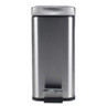 Stainless steel rectangular pedal bin, closed lid, front view