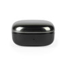 Black wireless earbud charging case, closed, front view