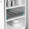 Pull-out grey laundry rack fitted in a white utility cupboard, shown empty