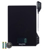 Black digital kitchen scale with thermometer probe and batteries included.