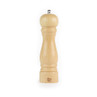 Natural wood pepper mill with rounded top, shown upright for product listing.