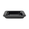 Set of three black non-stick roasting tins nested together, shown from the side.