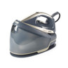 Gold and dark grey steam generator iron with large water tank, side view