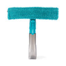 Blue spray window cleaner with microfibre pad, shown upright, for household use
